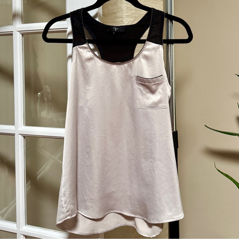 Aqua Black and Cream Satin Racer Back Tank Top